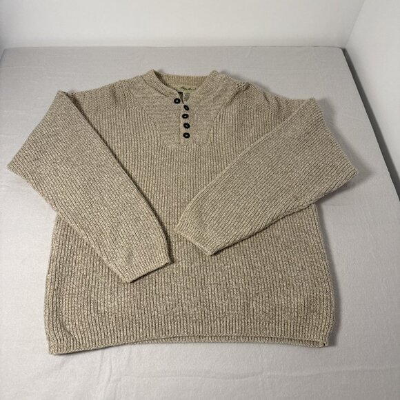 1990s Vintage Eddie Bauer Henley Mens MEDIUM Pullover Sweater Made In USA - Picture 1 of 10